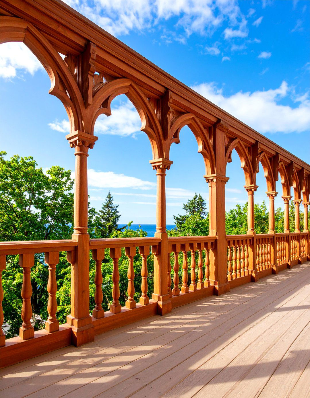 Wood Deck Railing with Gothic Arch Details - 25 Wood Deck Railing Ideas