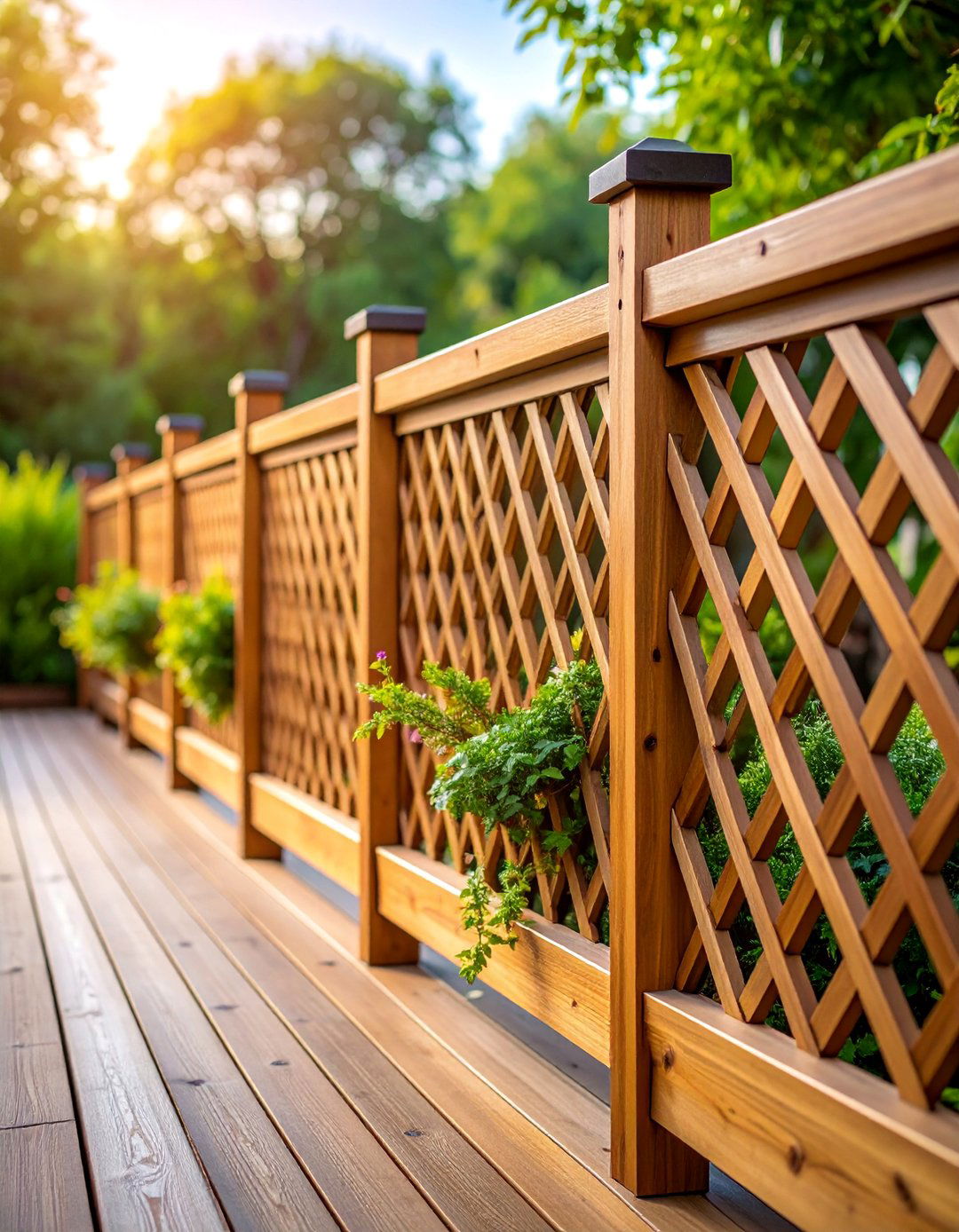 Wood Deck Railing with Lattice Panel Inserts - 25 Wood Deck Railing Ideas
