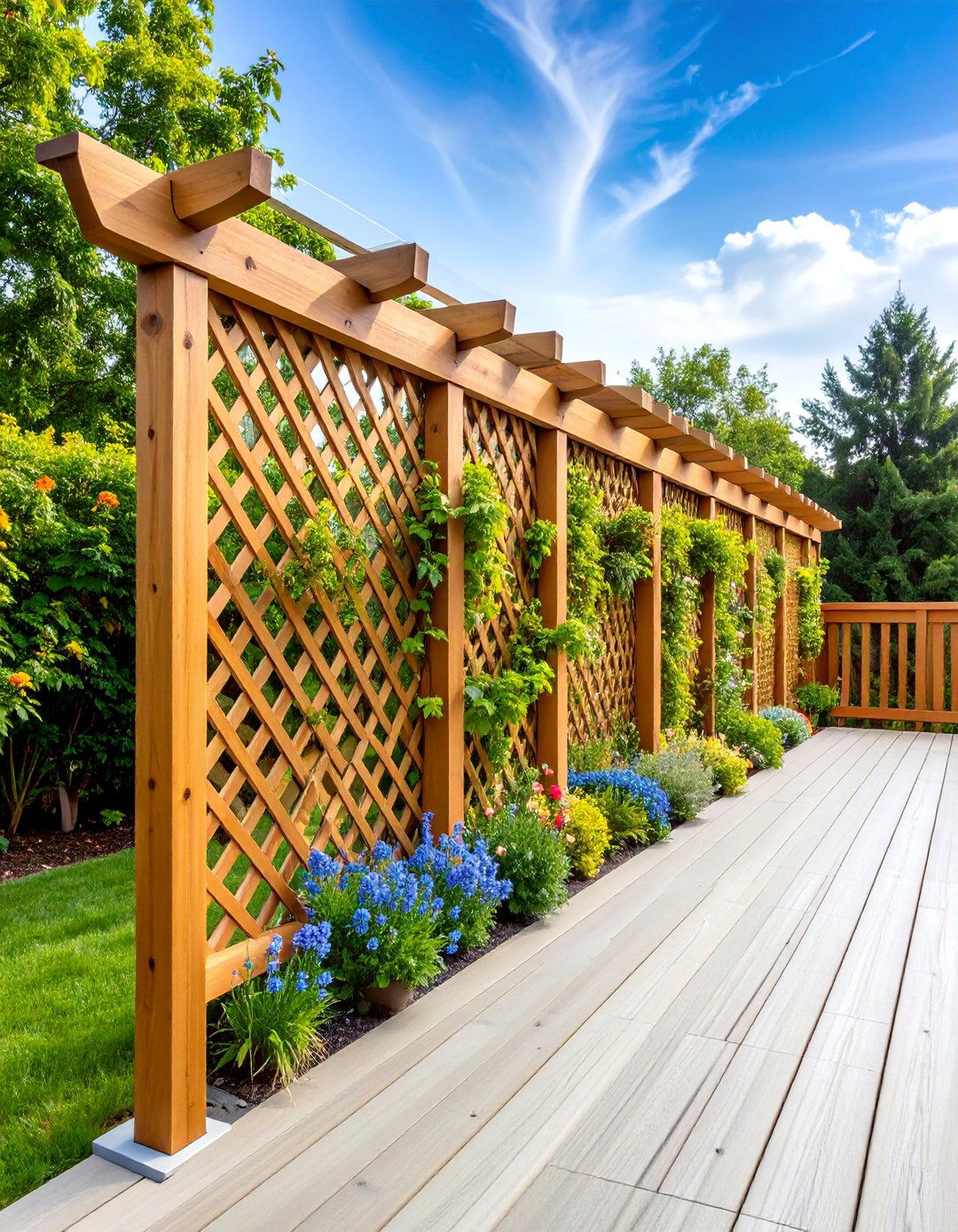 Wood Deck Railing with Trellis Style Framework - 25 Wood Deck Railing Ideas
