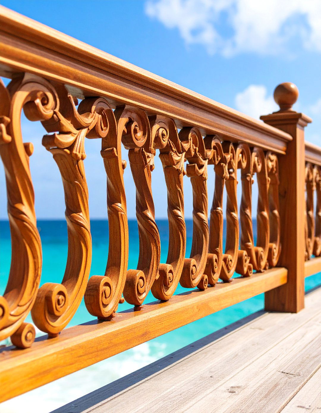 Wood Deck Railing with Victorian Scroll Details - 25 Wood Deck Railing Ideas