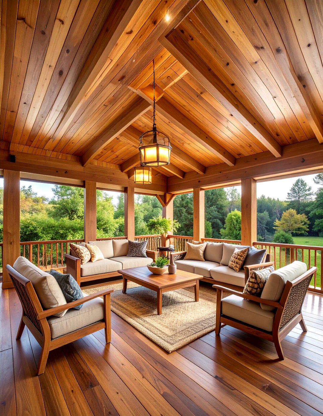 Wood Grain Vinyl Tongue and Groove Ceiling - 25 Vinyl Porch Ceiling Ideas