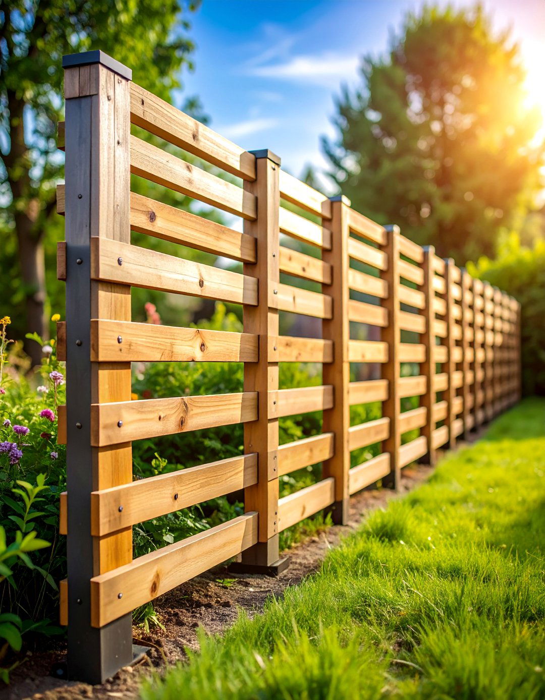 Wood Pallet and Metal Post Eco Friendly Design - 25 Metal and Wood Fence