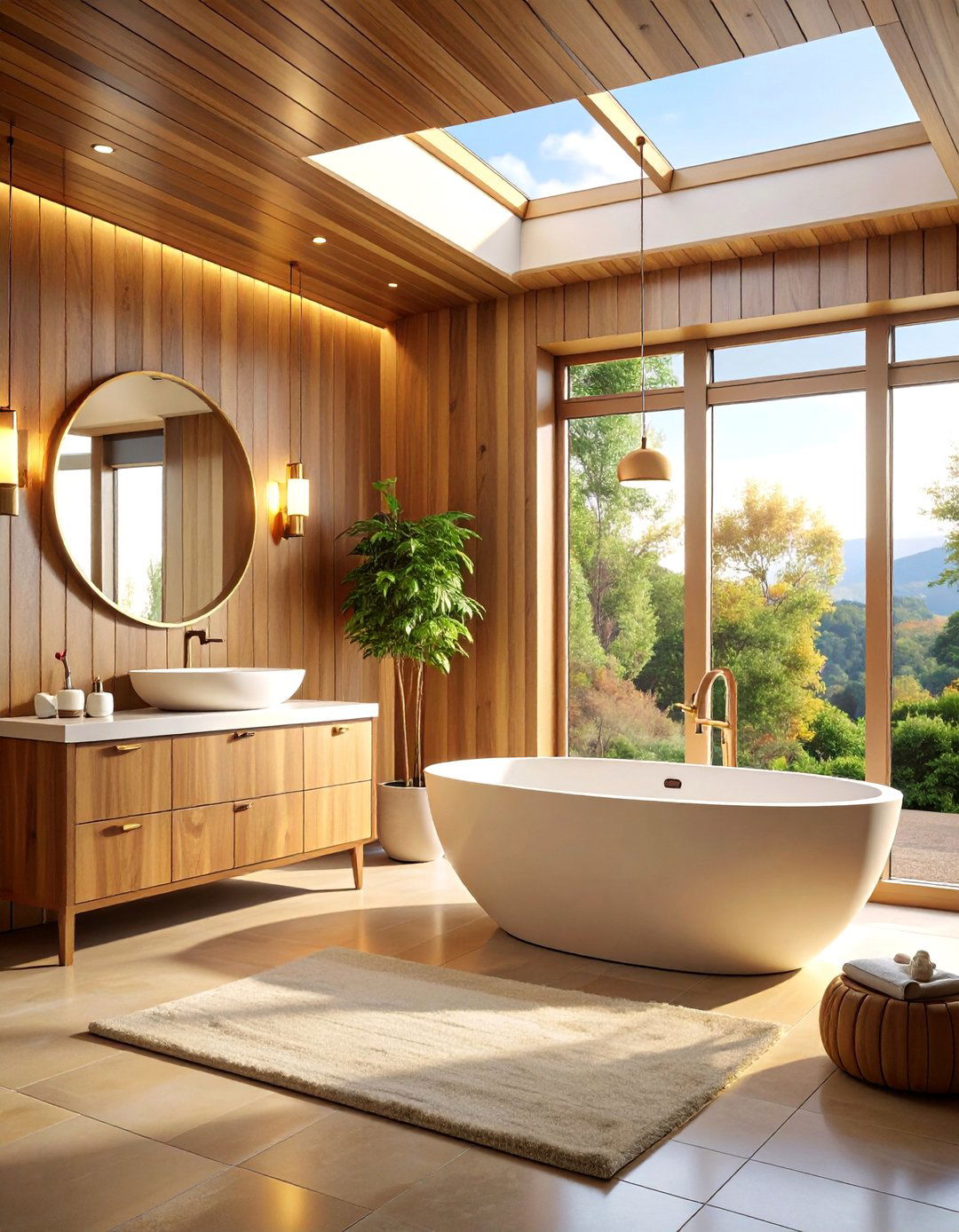 Wood Paneled Walls with Sunken Bathtub - 25 Mid-century Modern Bathroom Ideas