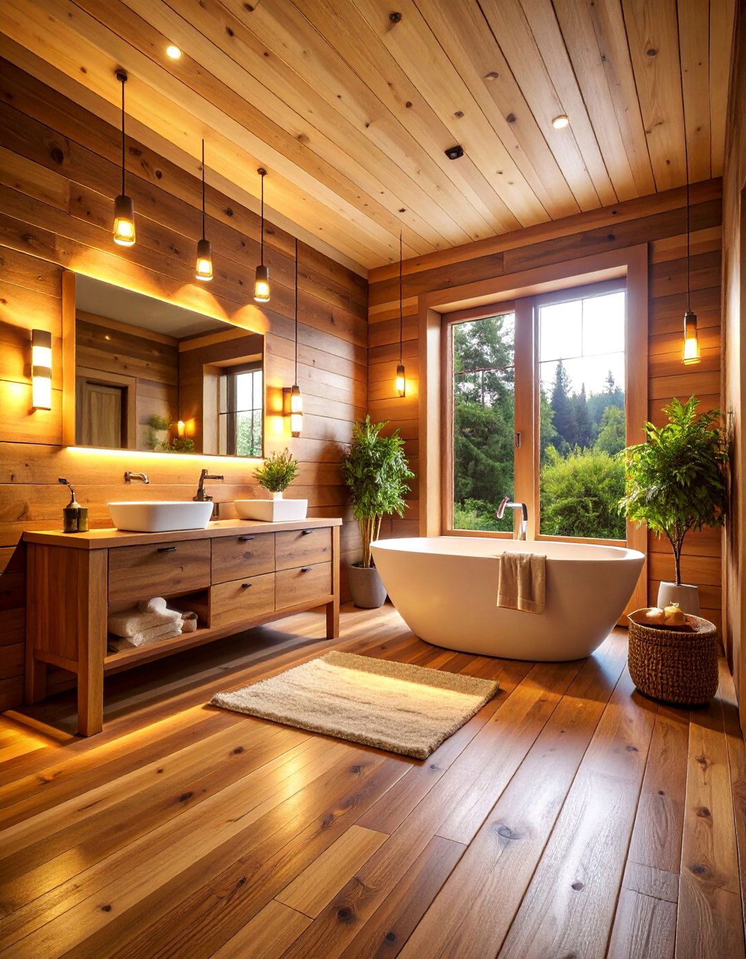 Wood Plank Bathroom with Rustic Warmth - 25 Scandinavian Bathroom Ideas