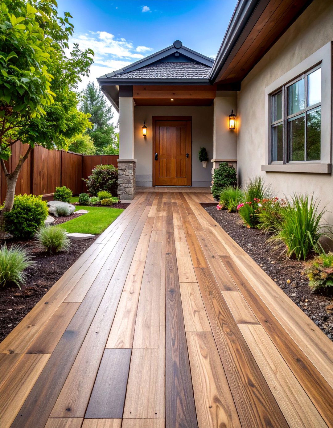 Wood Plank Faux Concrete Walkway - 25 Concrete Walkway Painting Ideas