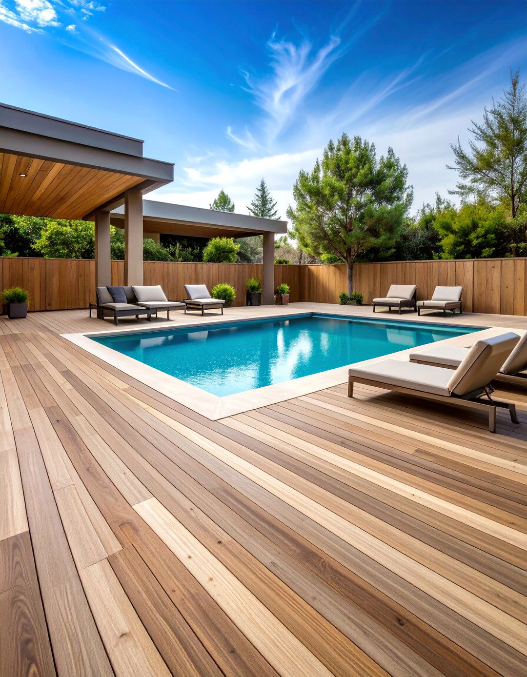 Wood Plank Stamped Concrete Pool Deck - 25 Concrete Pool Deck Ideas