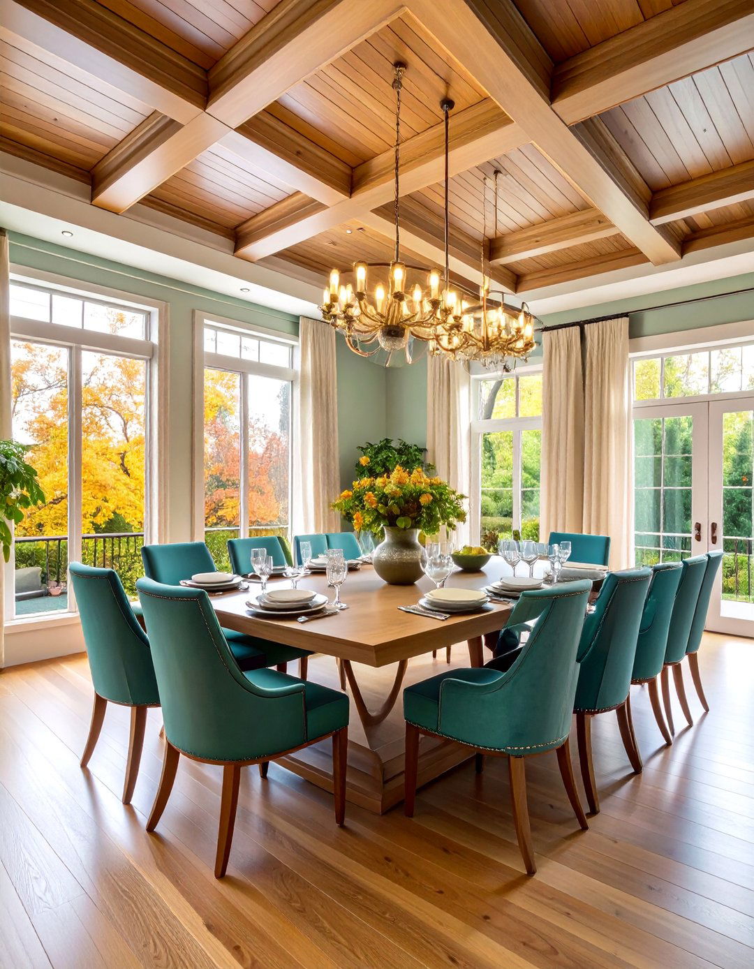 Wood Slat Ceiling with Coffered Panel Integration - 25 Wood Slat Ceiling Ideas
