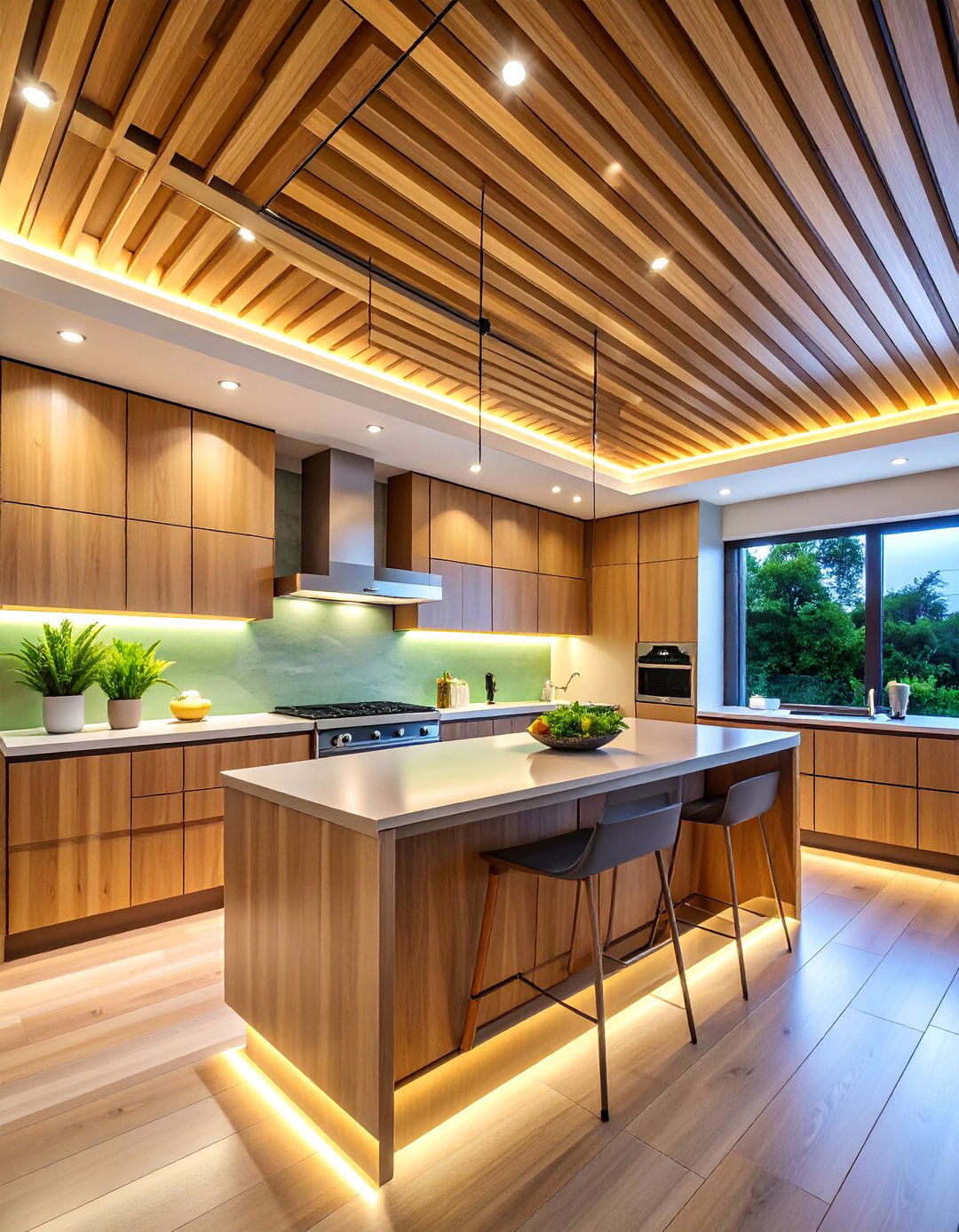Wood Slat Ceiling with Recessed Panel Lighting - 25 Wood Slat Ceiling Ideas