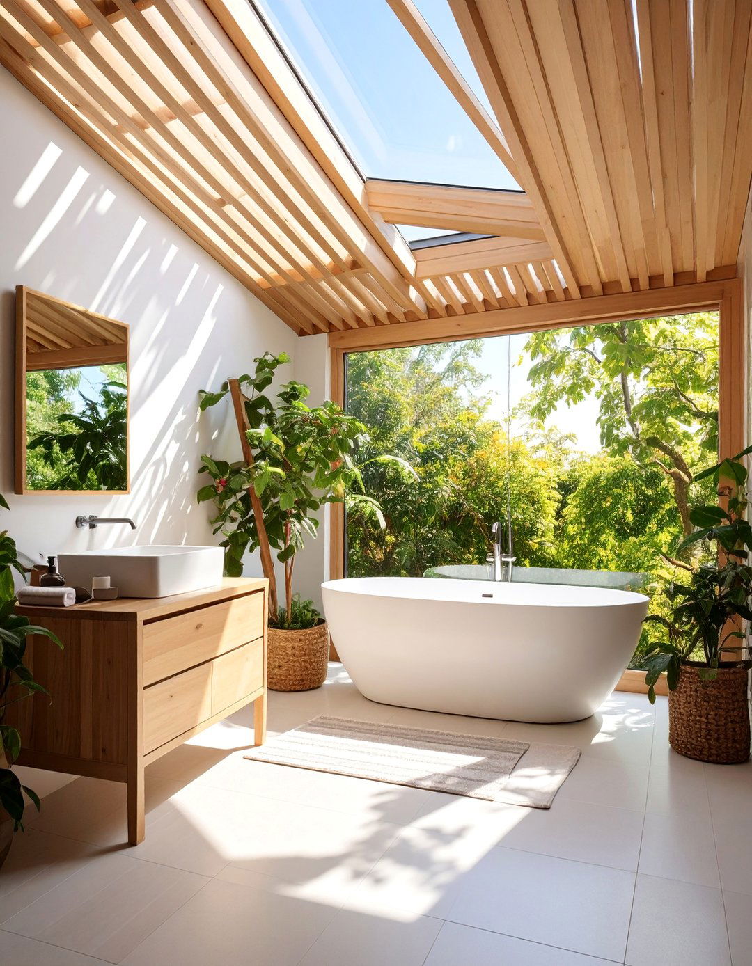 Wood Slat Ceiling with Skylights Integration - 25 Wood Slat Ceiling Ideas