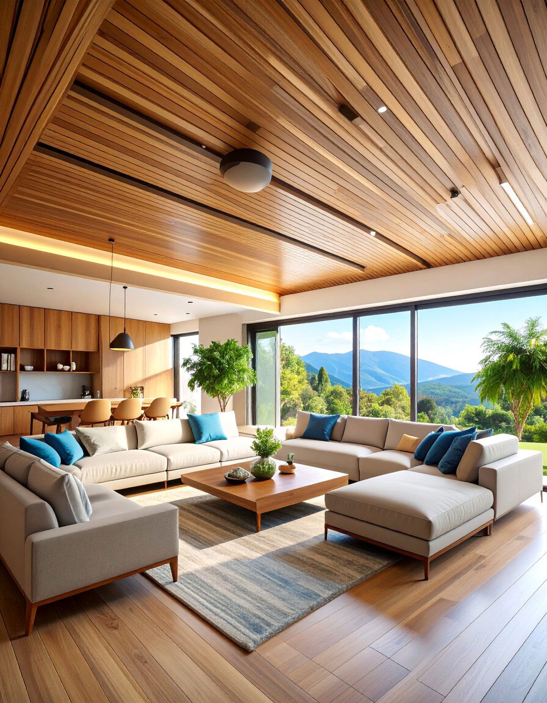 Wood Slat Ceiling with Smart Home Integration - 25 Wood Slat Ceiling Ideas