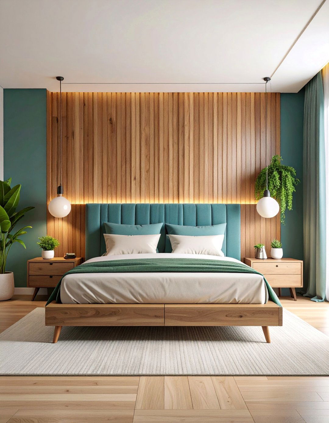 Wood Slat Headboard Feature - 25 Wooden Interior Design Ideas