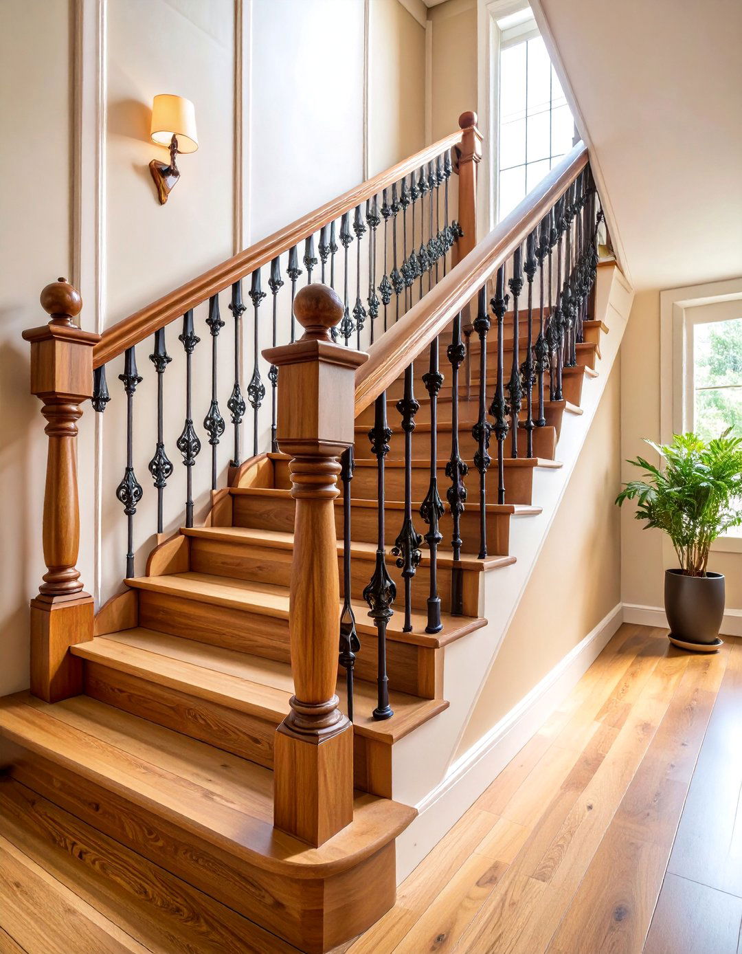 Wood and Iron Combination Railing - 25 Wood Stair Railing Ideas