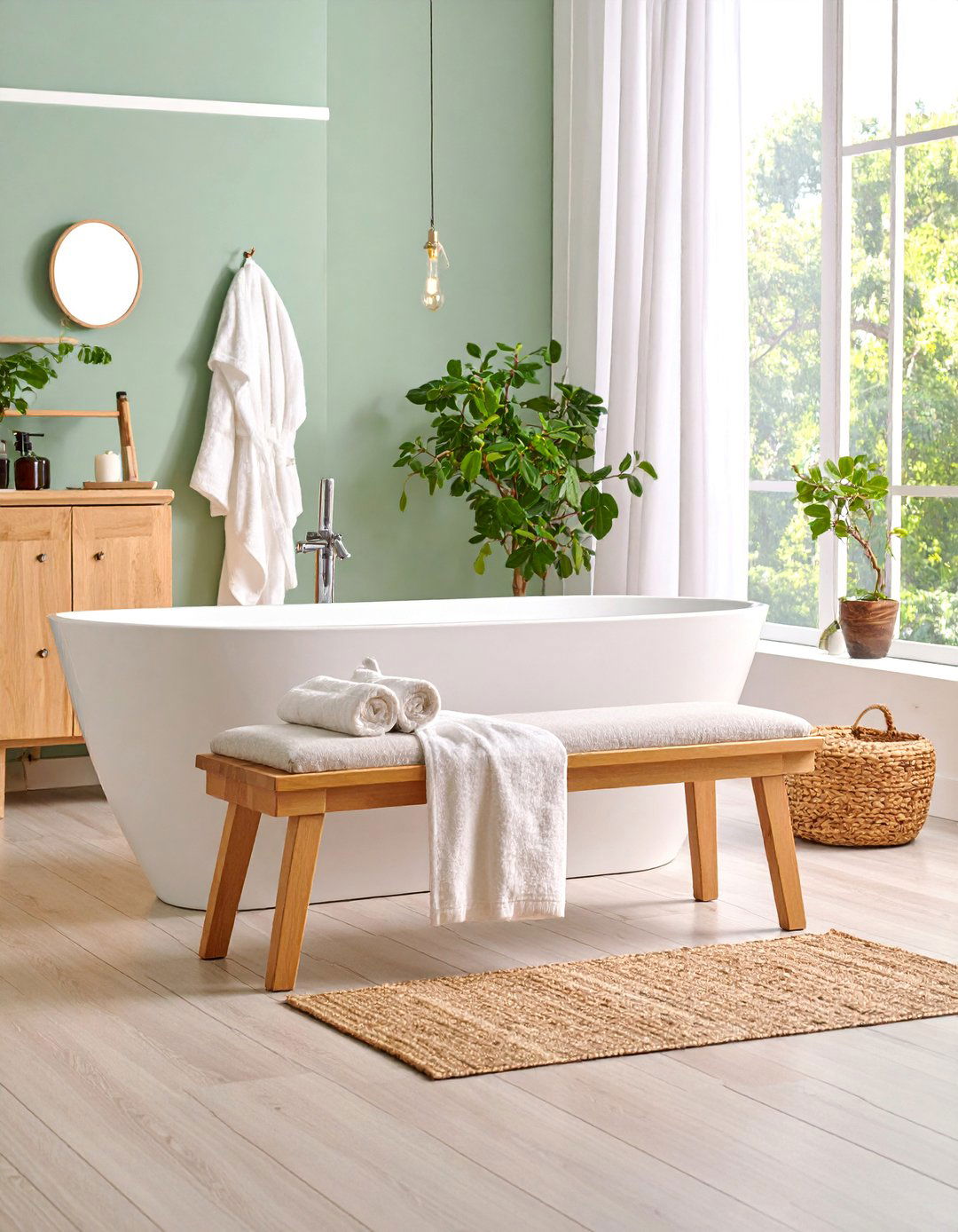 Wooden Bench Seating Element - 25 Japandi Bathroom Ideas