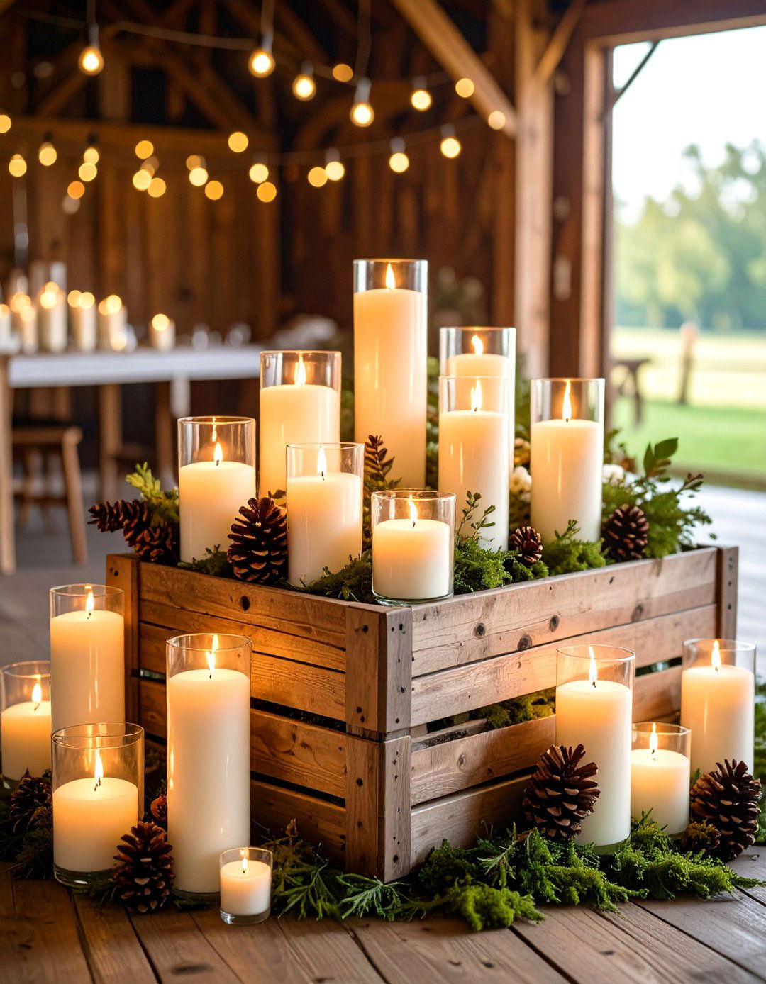 Wooden Box Centerpiece with Candles - 25 non-floral wedding centerpiece ideas