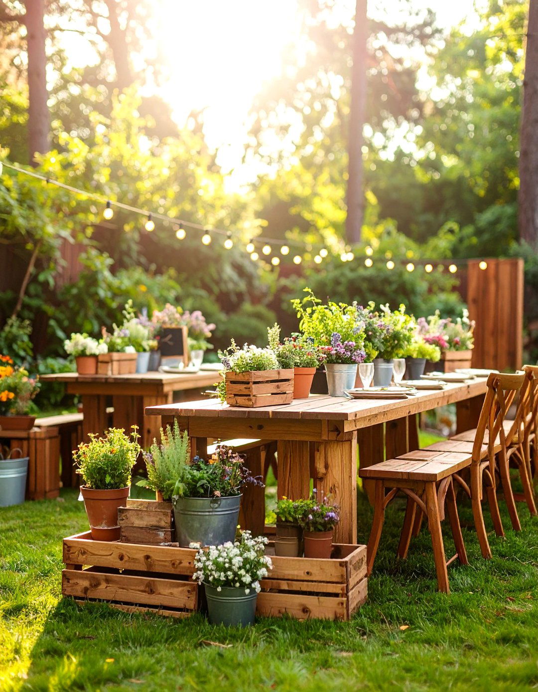 Wooden Crate Herb Garden Display - 25 Rustic Wedding Centerpieces