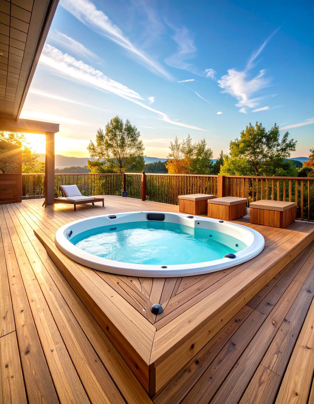 Wooden Deck Integrated Sunken Hot Tub Design - 25 Sunken Hot Tub Ideas