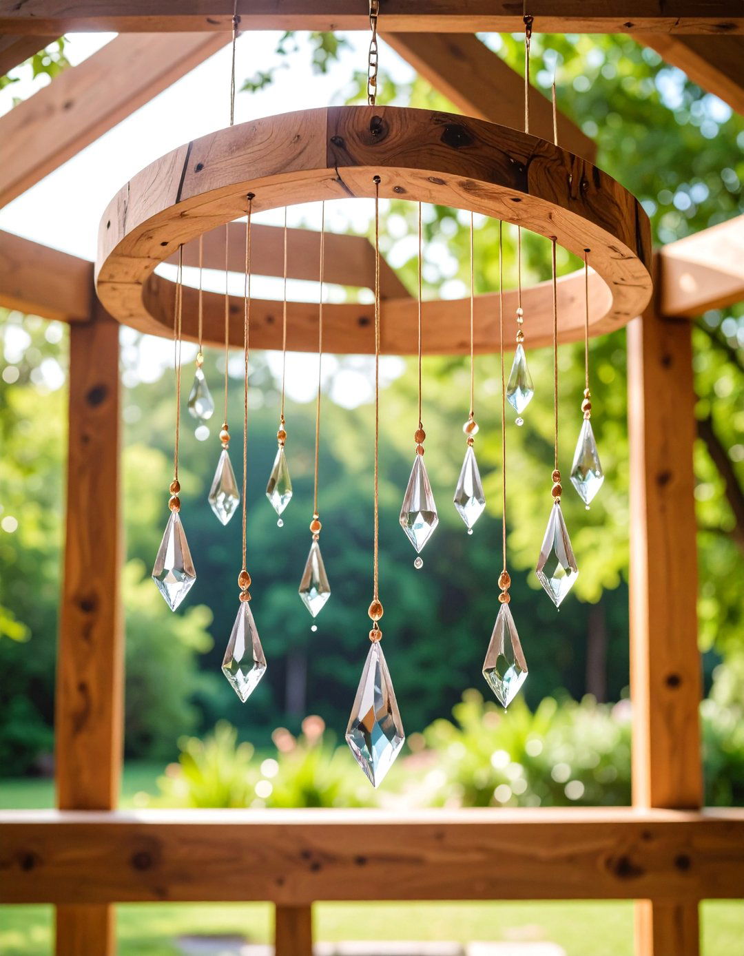 Wooden Geometric Stand with Hanging Crystals - 25 Tall Wedding Centerpiece Ideas
