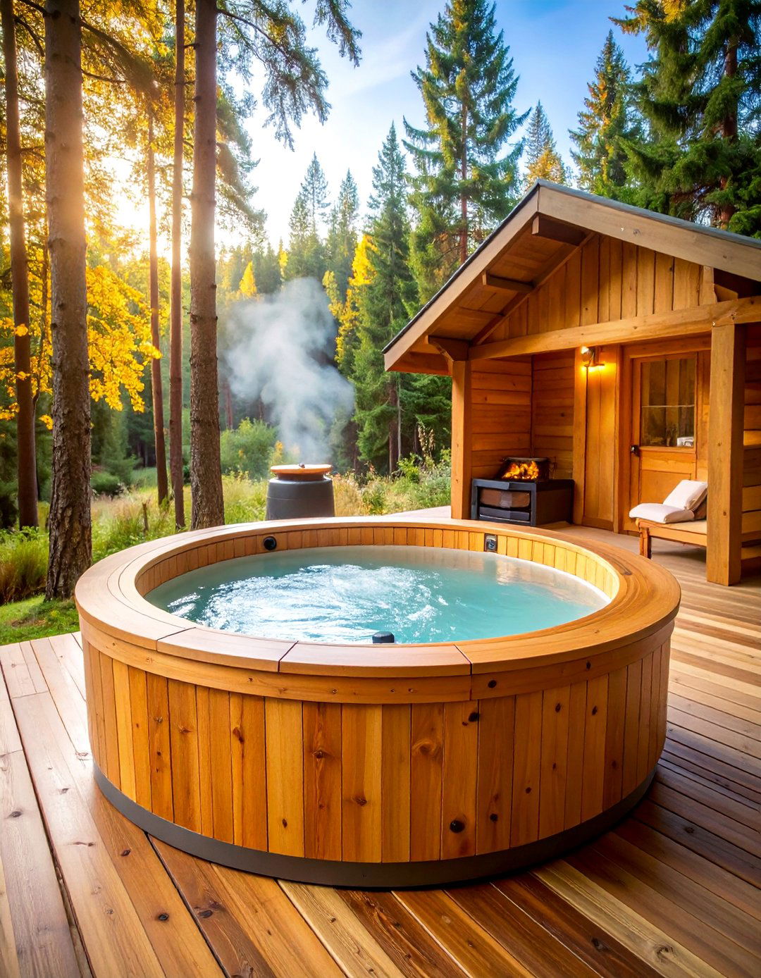 Wooden Hot Tub with Wood Fired Heating - 25 Outdoor Bathtub Ideas