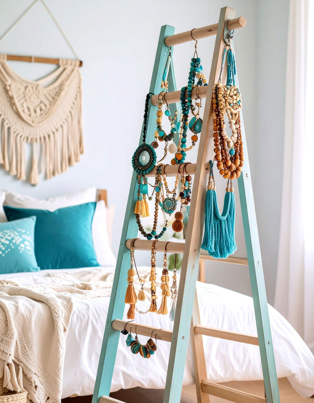 Wooden Ladder Jewelry Hanging System - 25 Jewelry Storage Ideas