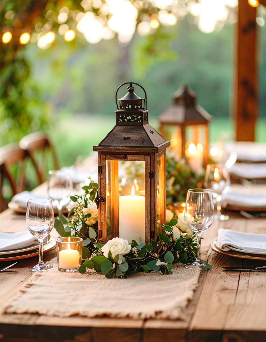 Wooden Lantern Farmhouse Display - 25 Rustic Wedding Centerpieces