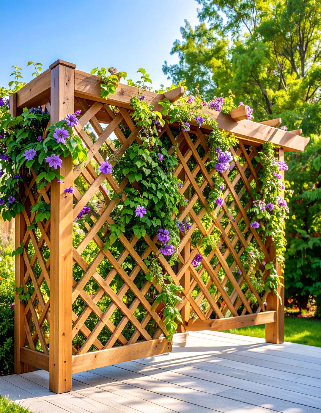 Wooden Lattice Trellis Garden with Climbing Vines - 25 Patio Privacy Ideas