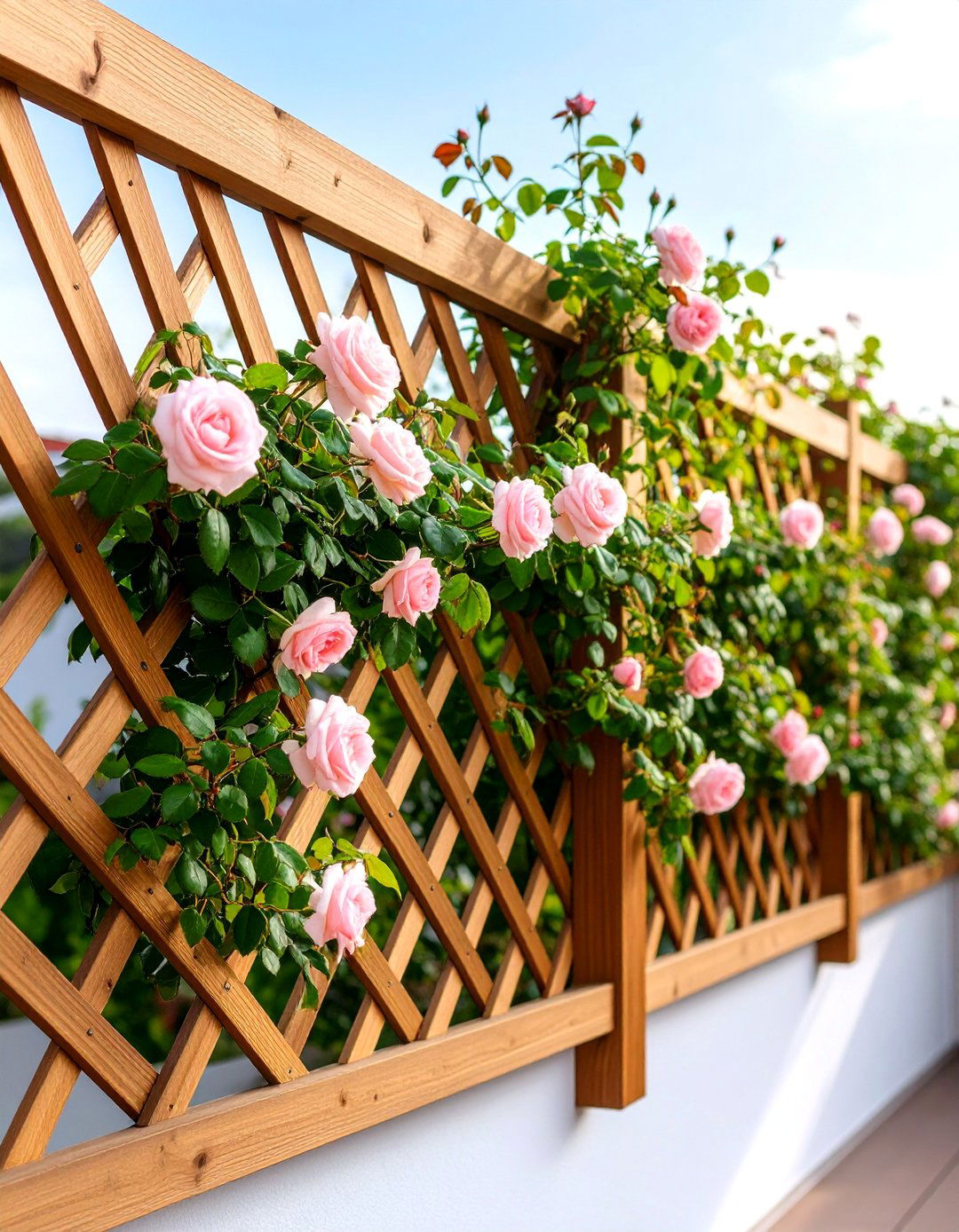 Wooden Lattice Trellis with Climbing Roses - 25 Balcony Trellis Ideas