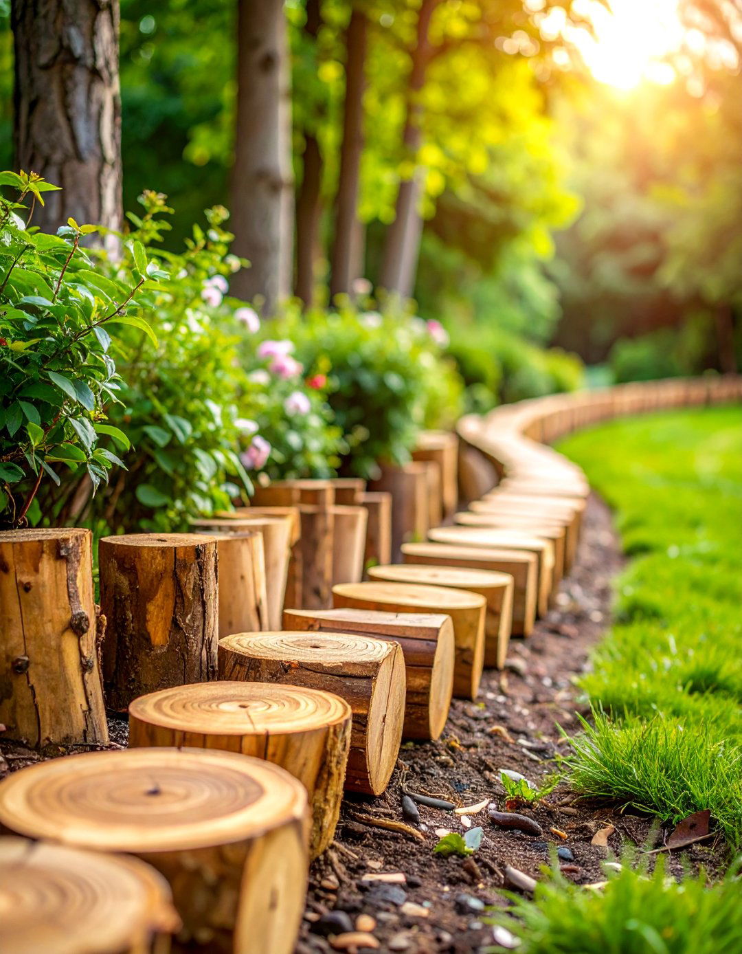 Wooden Log Roll Borders - 25 Garden Edging Ideas