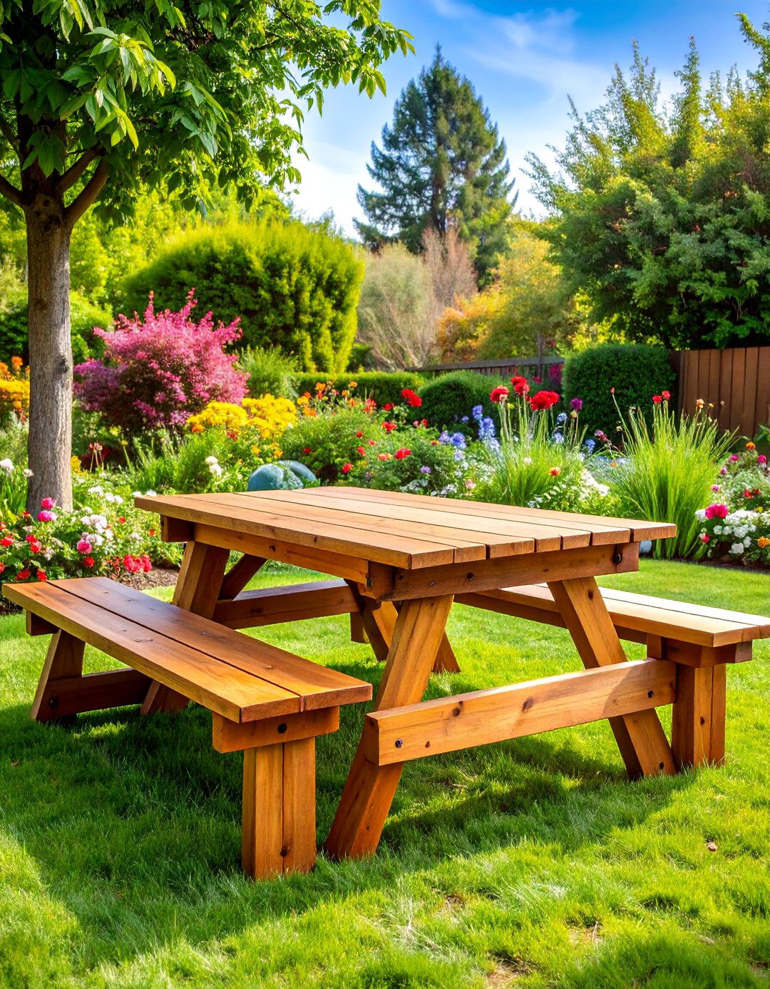 Wooden Plank Picnic Style with Benches - 25 Garden Furniture Ideas