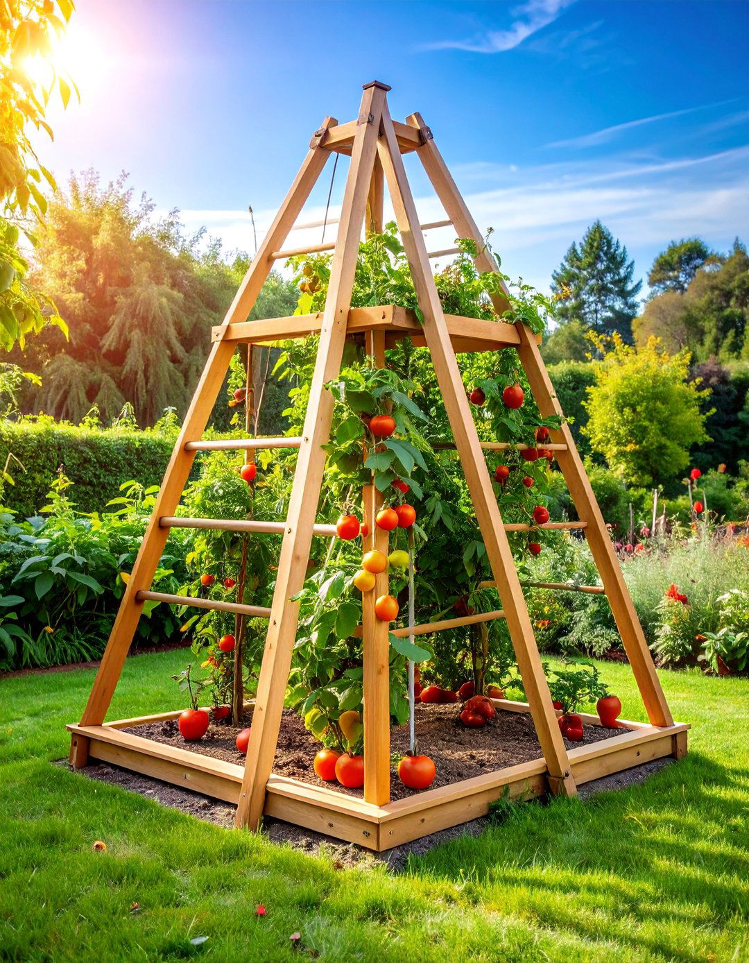 Wooden Pyramid Tuteur for Tomatoes - 25 Garden Trellis Ideas