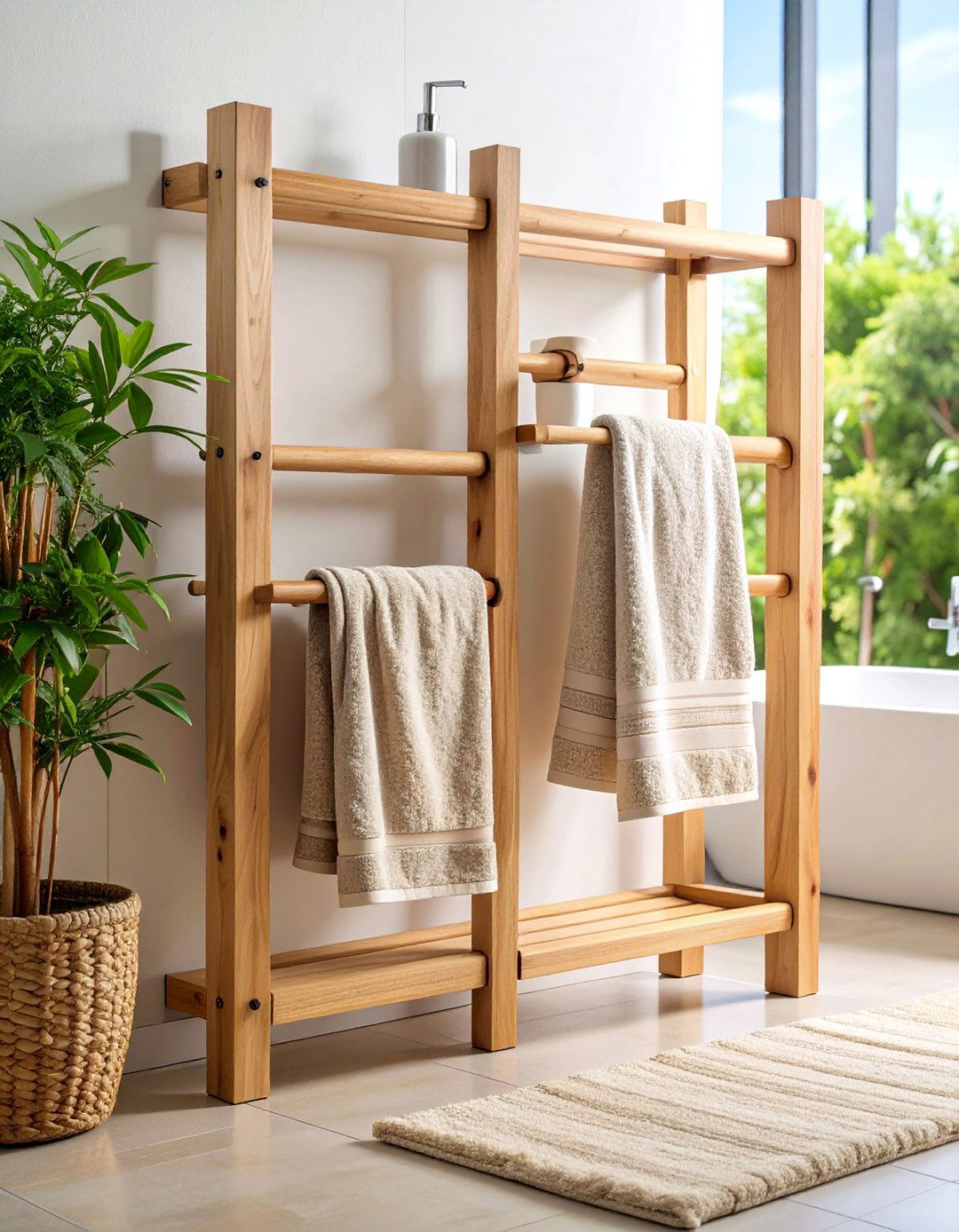 Wooden Towel Rack with Natural Edge Details - 25 Bathroom Towel Rack Ideas