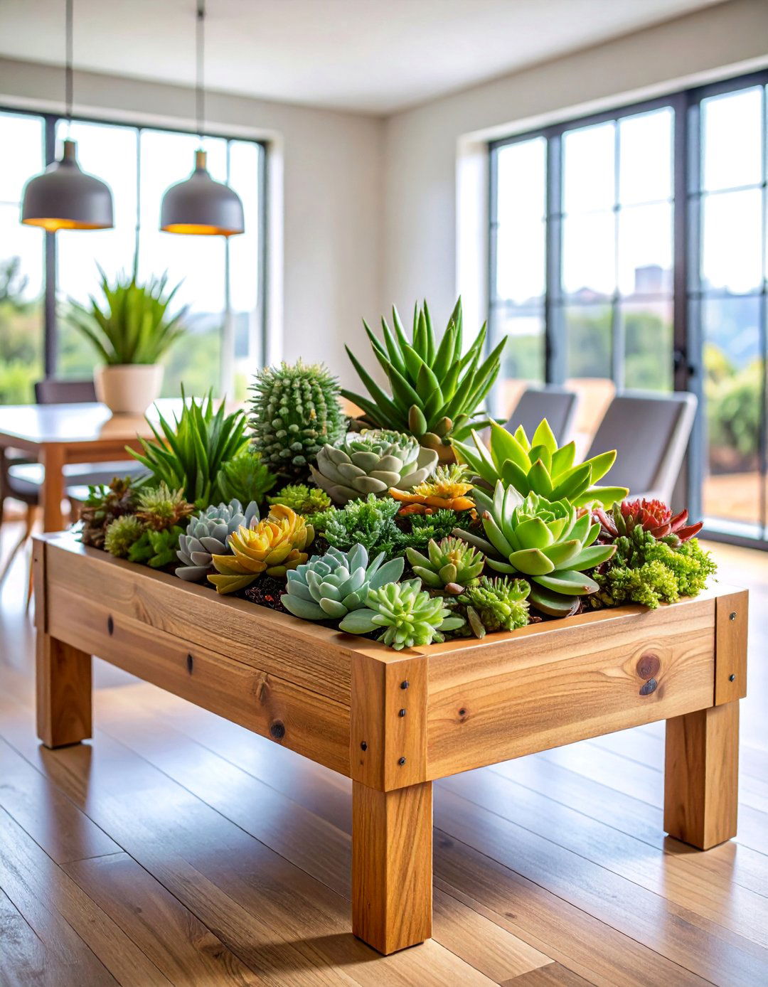 Wooden Trough with Succulents - 25 Dining Table Centerpiece Ideas