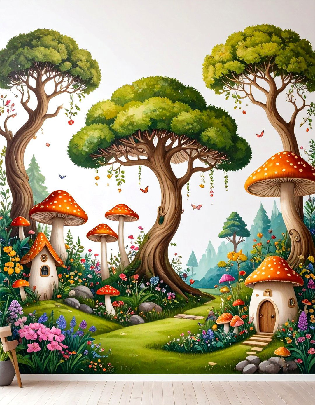 Woodland Fantasy Garden Mural with Fairy Elements - 25 Garden Mural Ideas