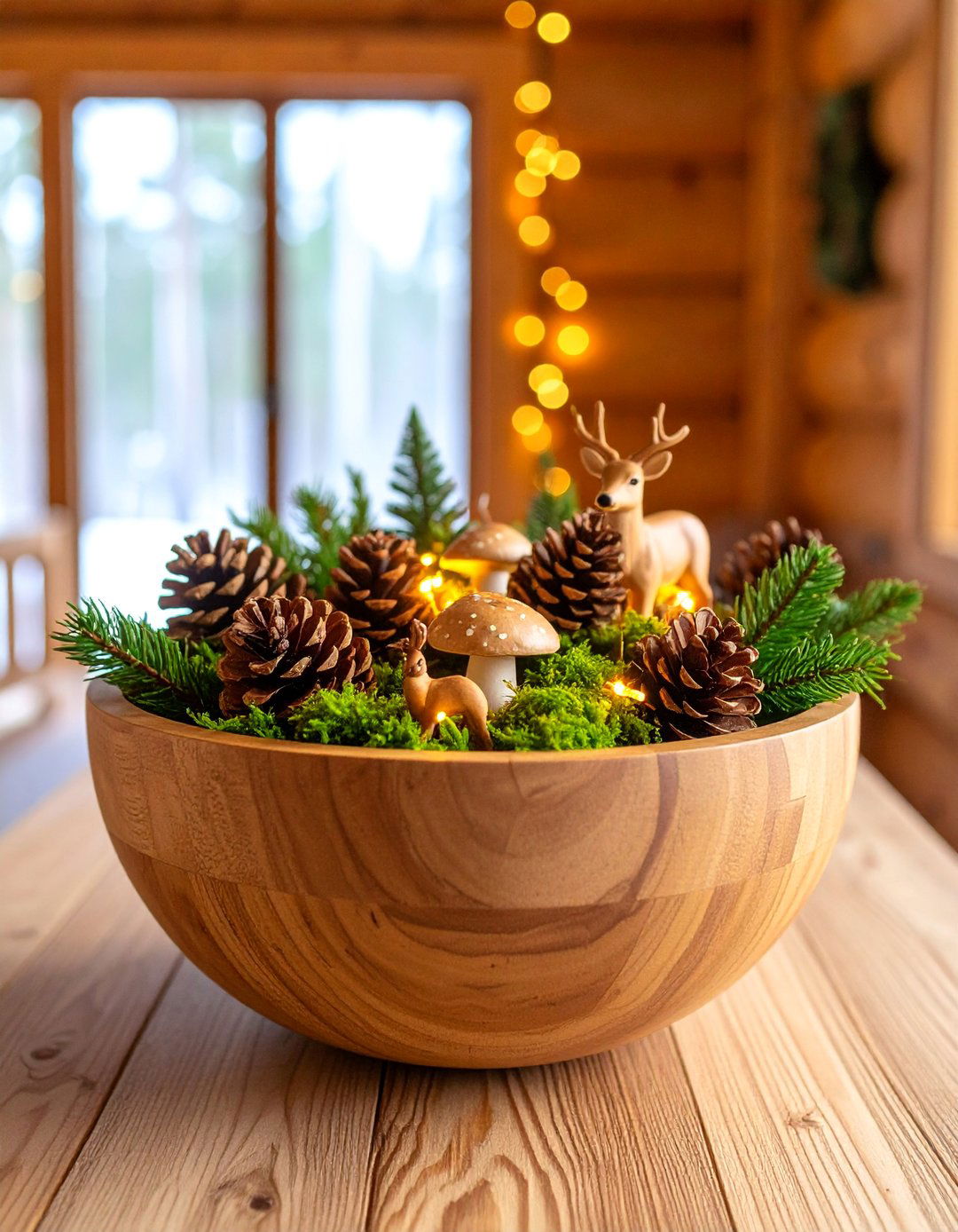 Woodland Forest Bowl with Pinecones and Natural Elements - 25 Dough Bowl Decor Ideas