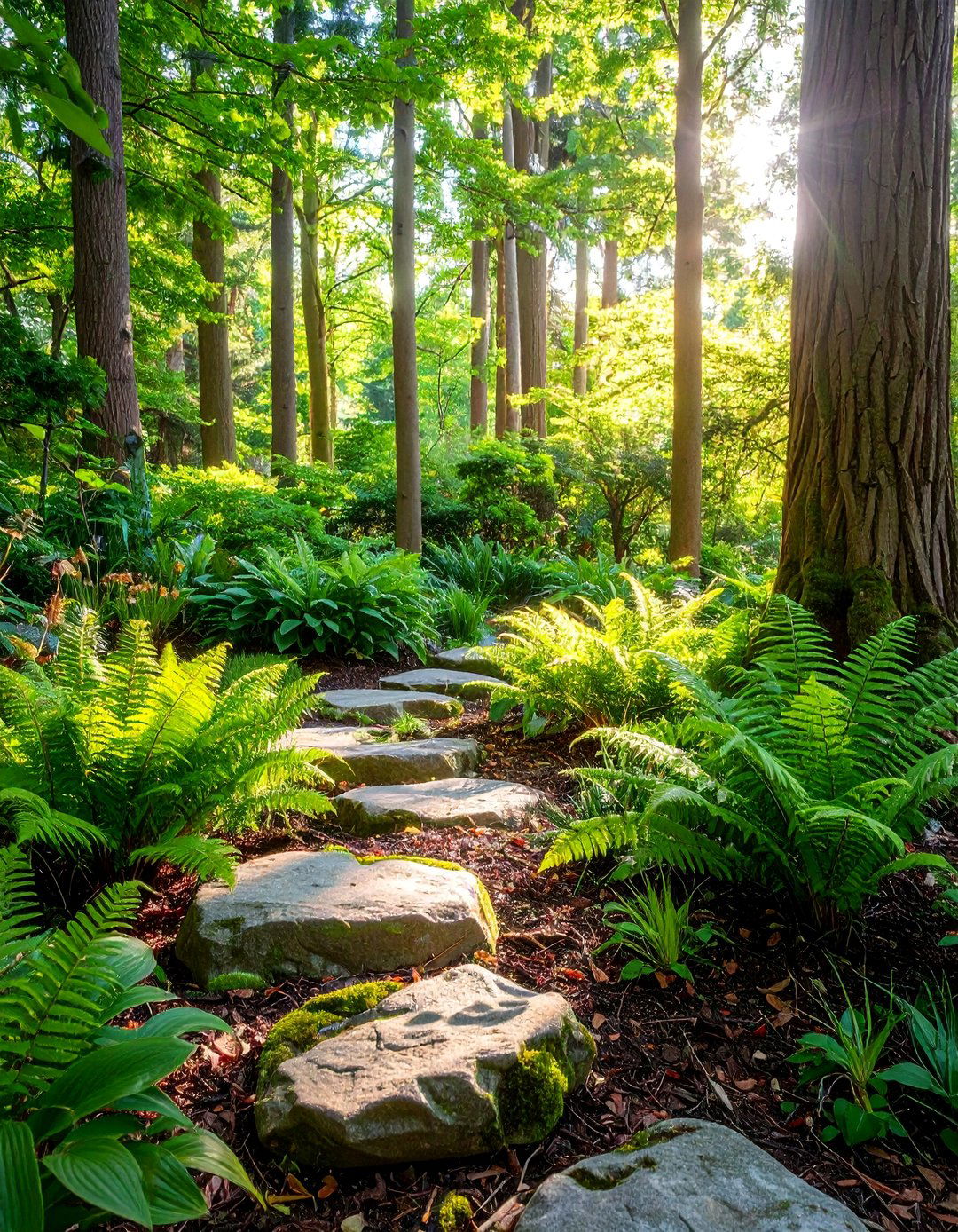 Woodland Shade Garden with Natural Stone - 25 Front Yard Landscaping Ideas With Rocks and Mulch