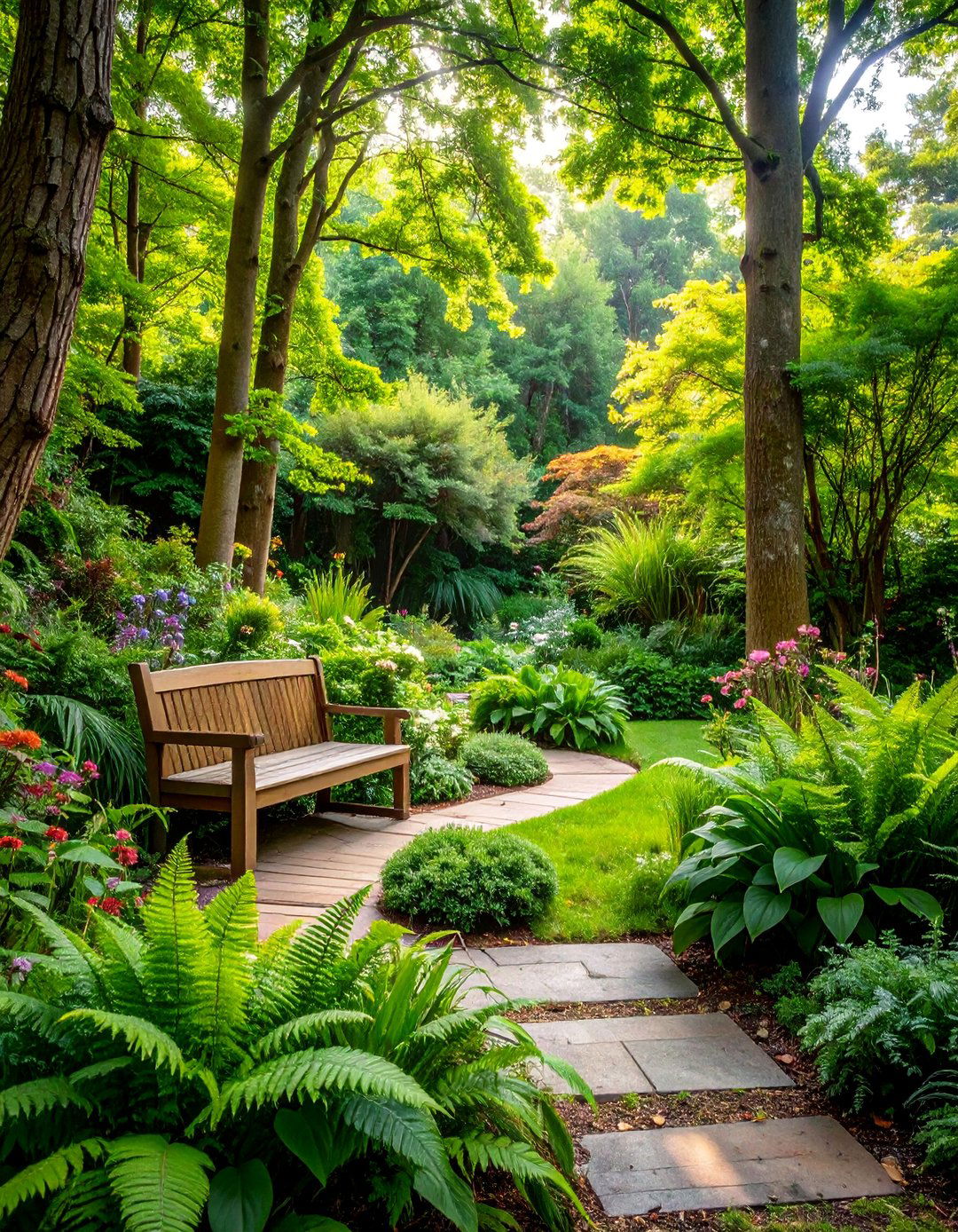 Woodland Slope Garden with Shade Loving Plants - 25 Down Sloped Backyard Ideas