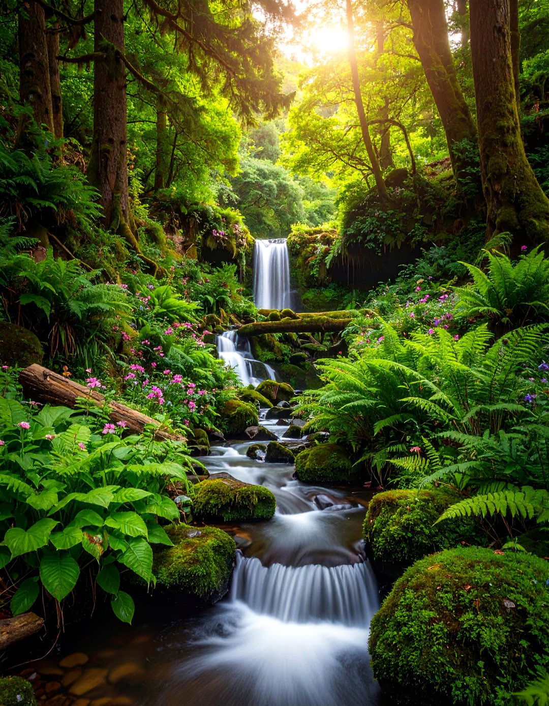 Woodland Stream Waterfall with Ferns - 25 Small Pond Ideas With Waterfalls