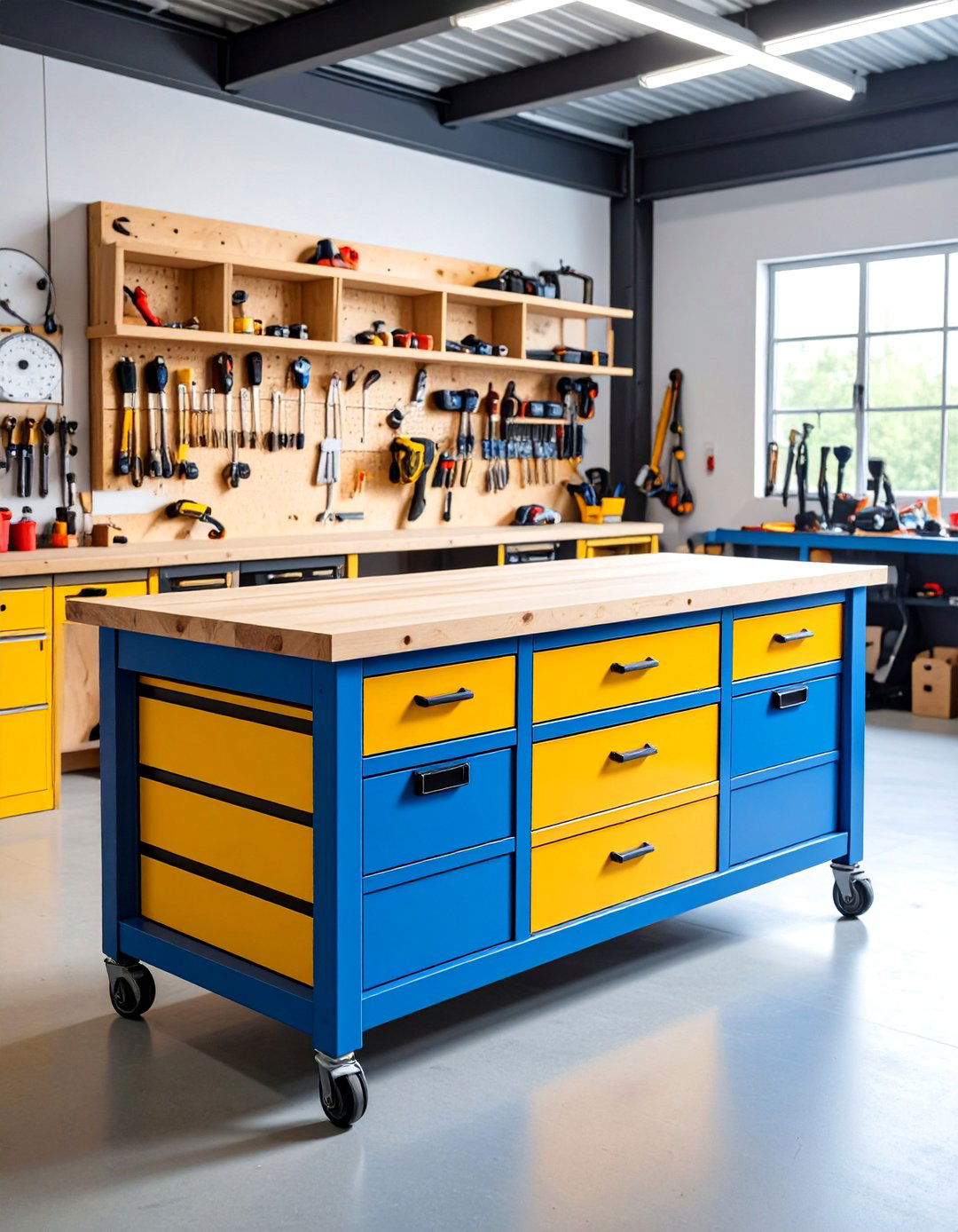 Workbench with Integrated Tool Cabinet Base - 25 Garage Workbench Ideas