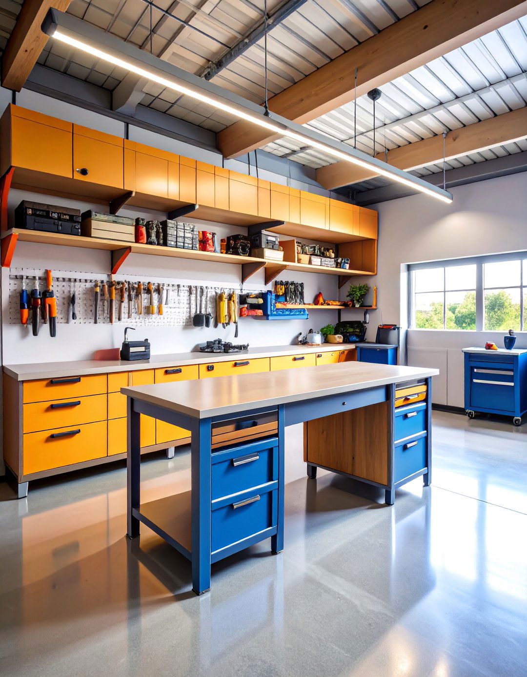 Workbench with Overhead Storage Cabinet System - 25 Garage Workbench Ideas