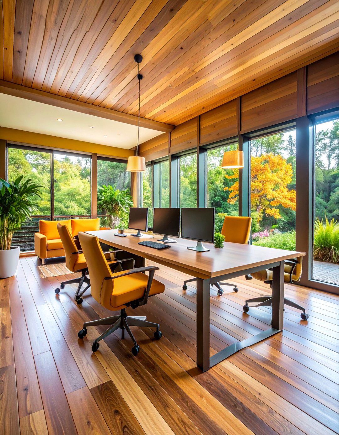 Workspace Office Three Season Porch with Professional Setup - 25 Three Season Porch Ideas