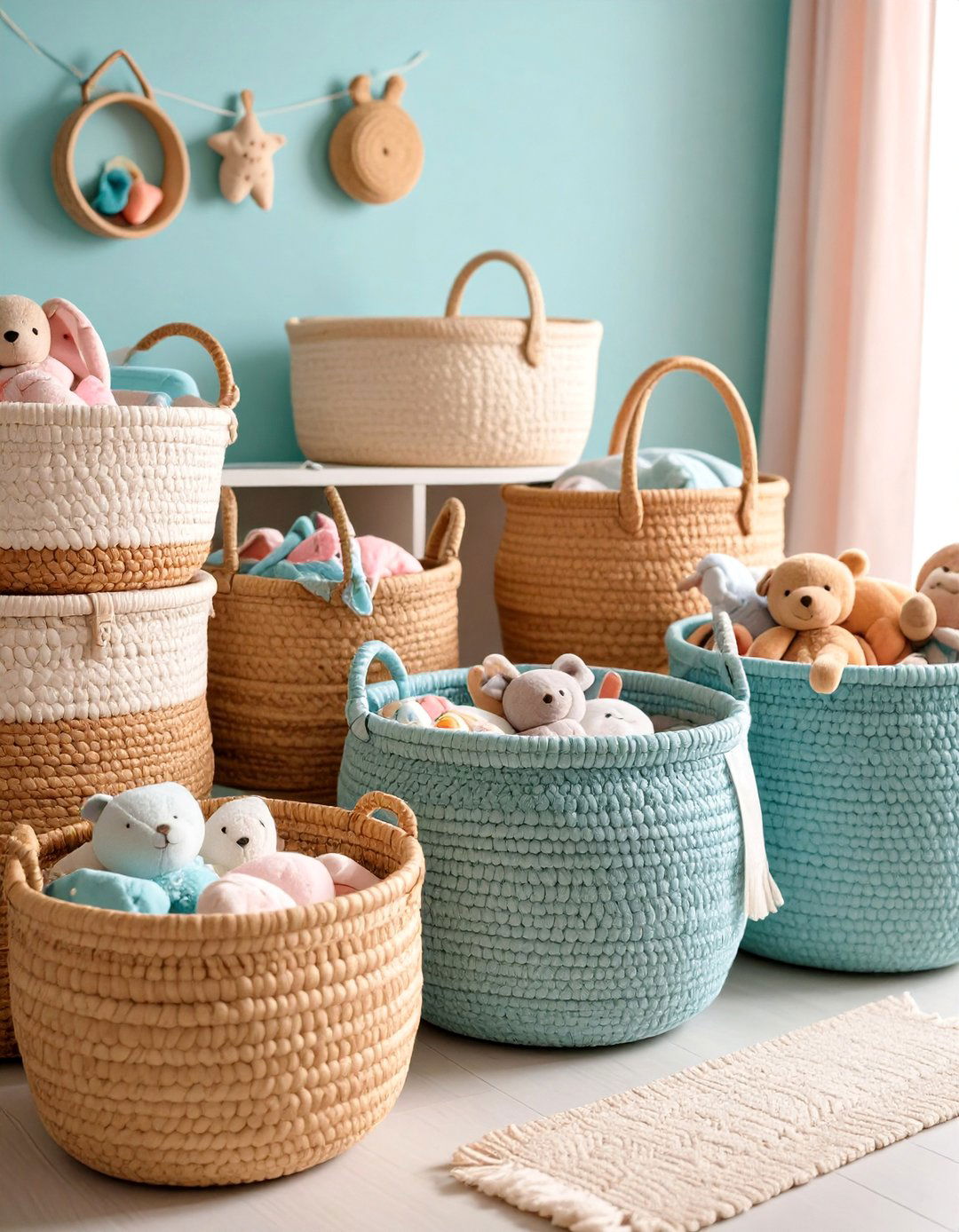 Woven Basket Collection with Size Coordinated Organization - 25 Nursery Storage Ideas