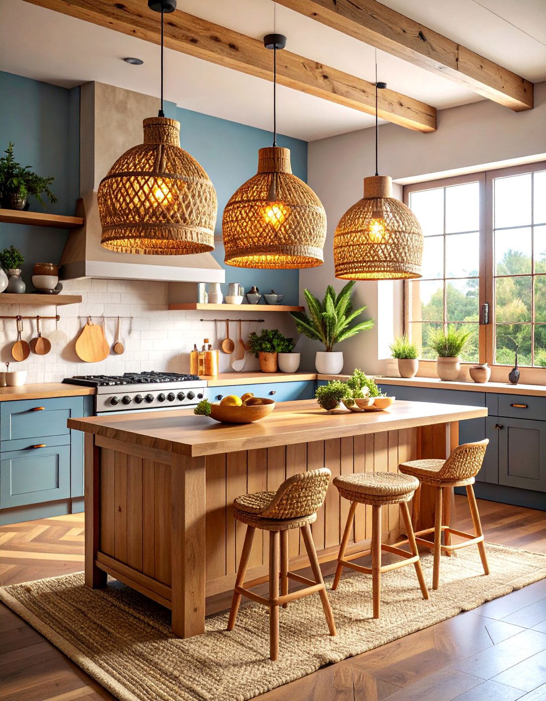 Woven Basket Natural Fiber Lighting - 25 Kitchen Island Lighting Ideas