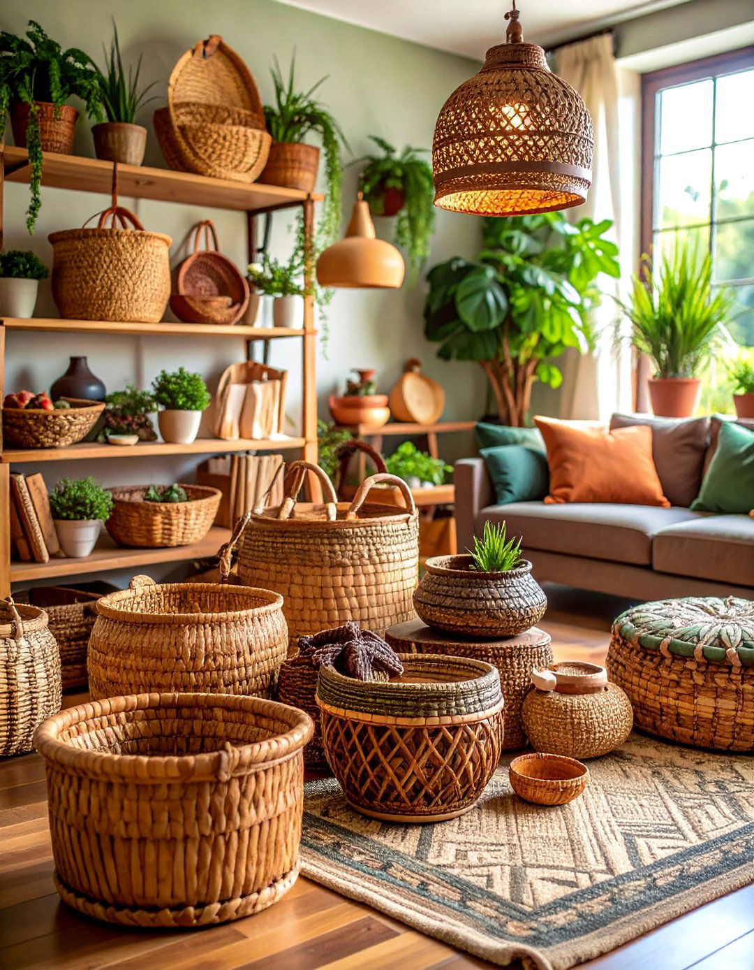 Woven Basket Storage Primitive Organization - 25 Primitive Living Room Ideas