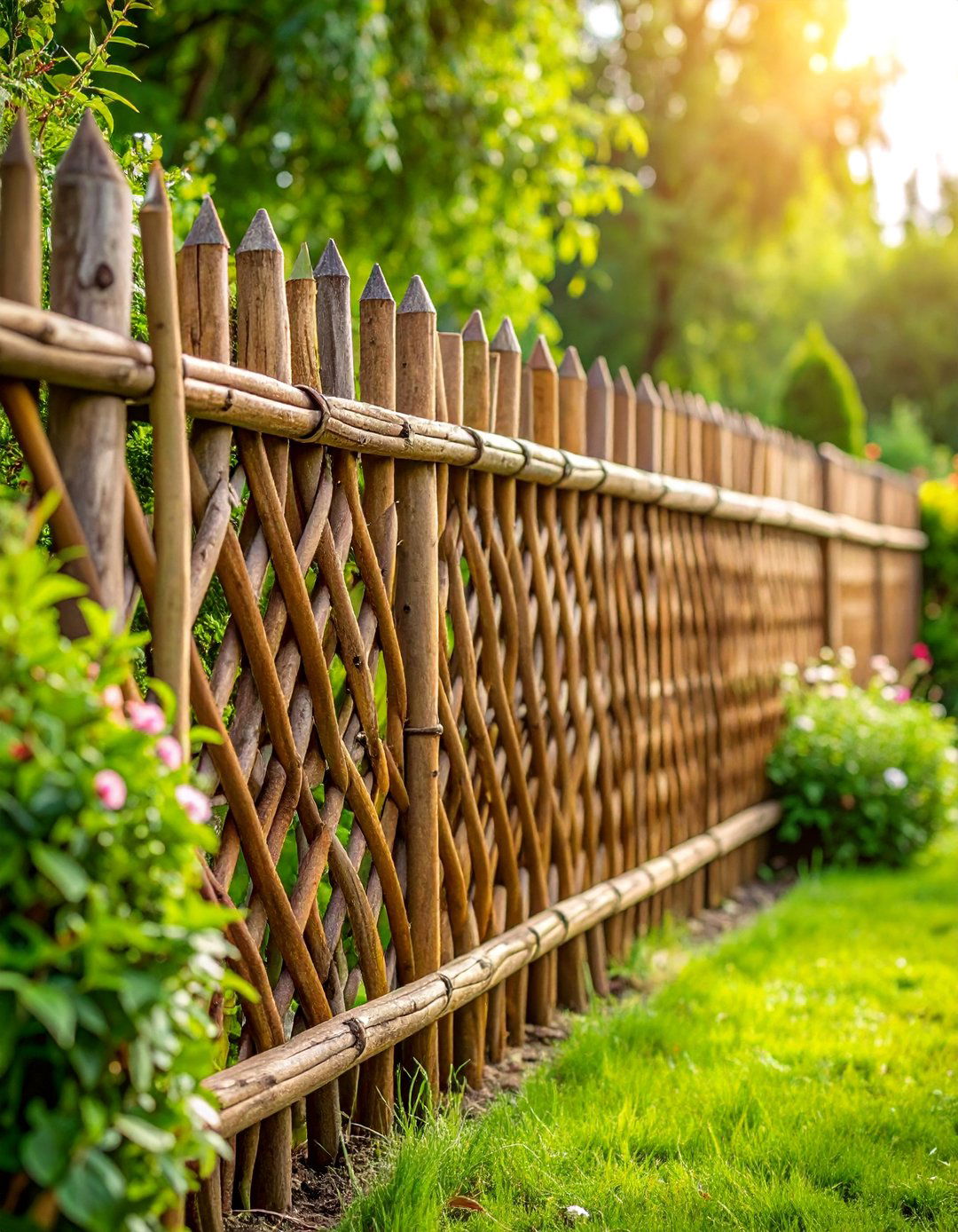 Woven Branch Privacy Fence with Natural Materials - 25 Cheap Privacy Fence Ideas