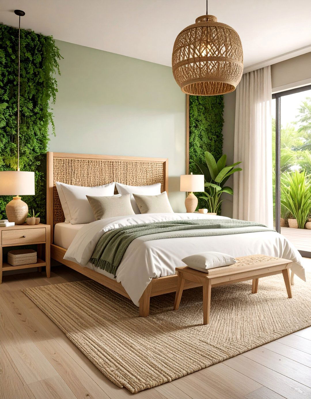 Woven Grass Headboard Feature Bedroom - 25 Boho Beach Bedroom Ideas