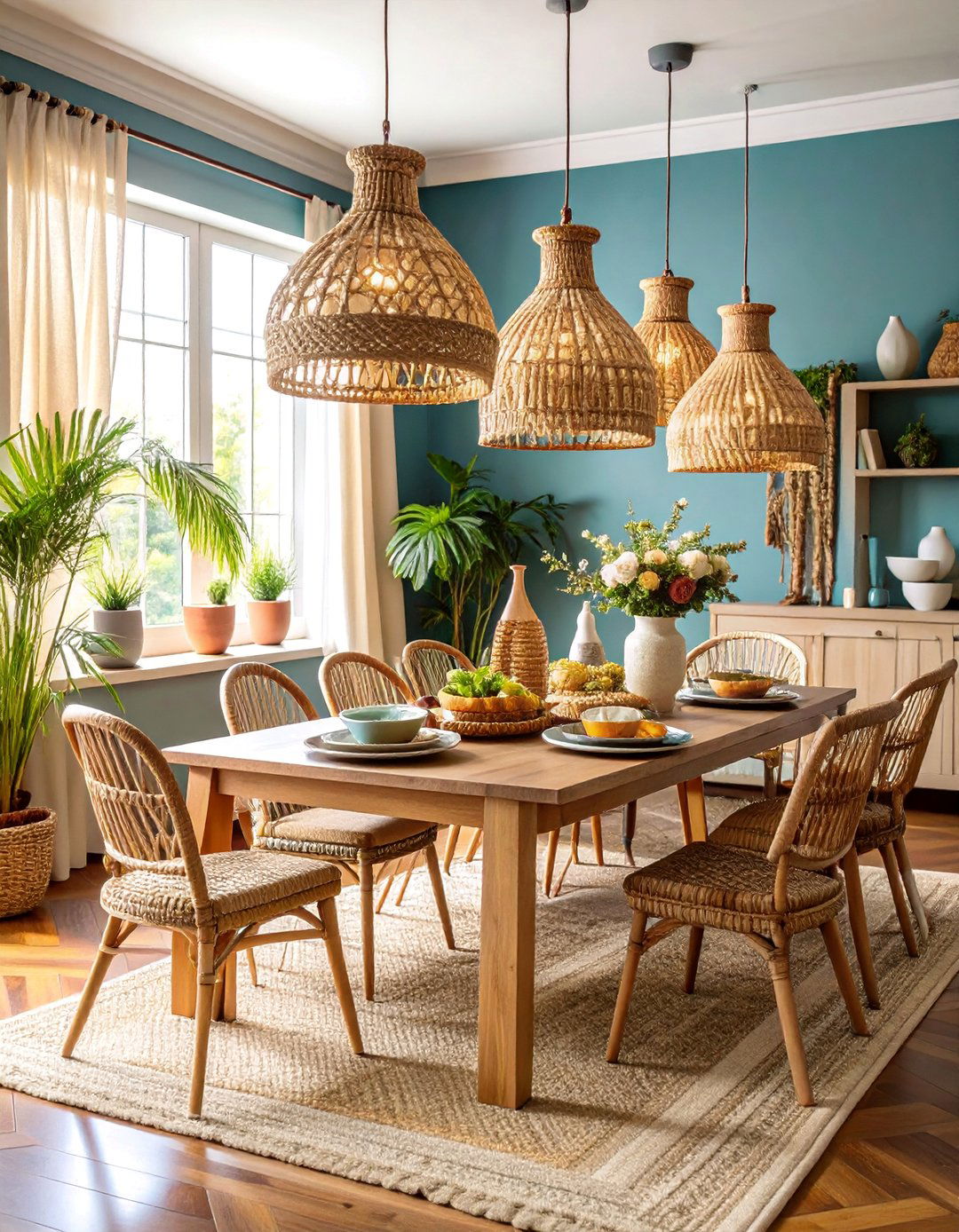 Woven Light Fixtures with Rope Details - 25 Beach House Decor Ideas
