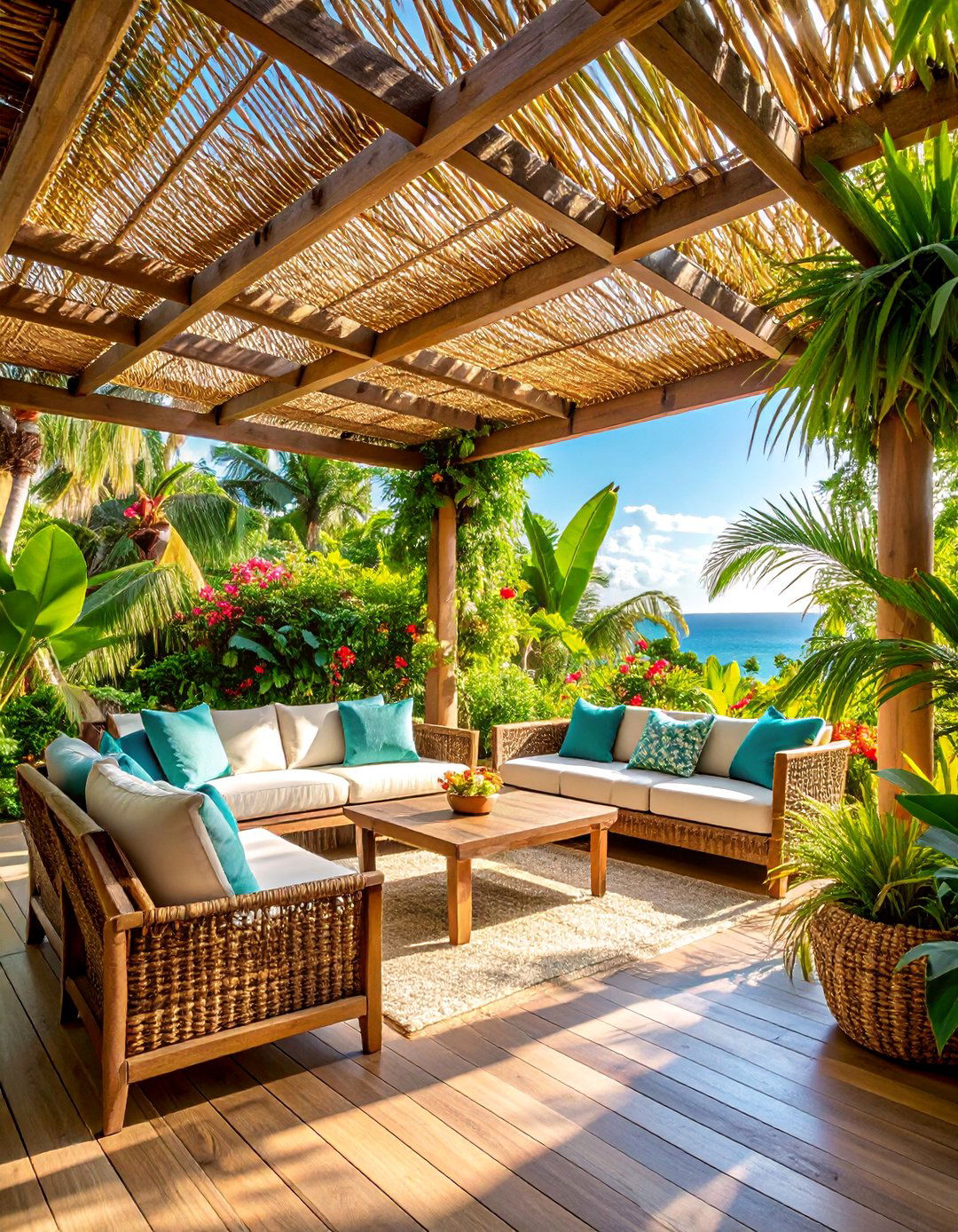 Woven Mat Tropical Pergola Cover - 25 Pergola Cover Ideas