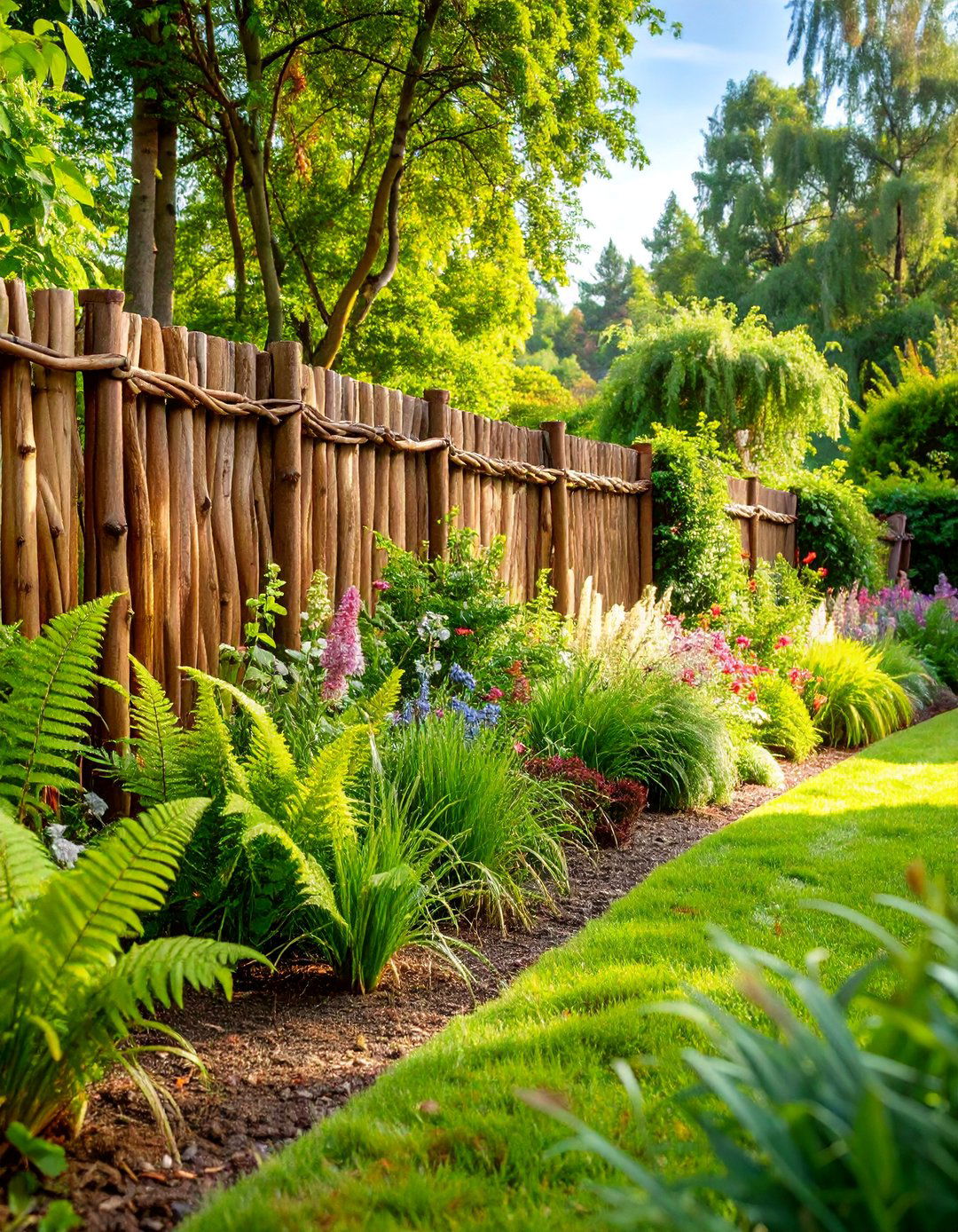 Woven Willow Garden Border with Naturalistic Plantings - 25 Low Maintenance Garden Border Ideas
