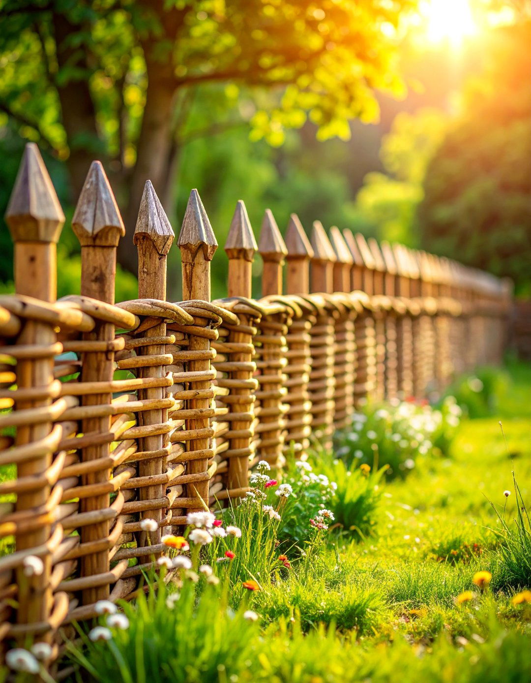 Woven Willow Hurdle Fence with Traditional Craftsmanship - 25 Decorative Fence Ideas