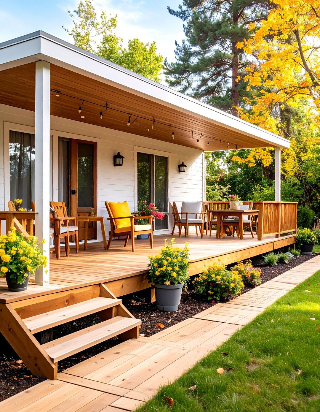 Wrap Around Deck with Multiple Access Points - 25 Mobile Home Deck Ideas