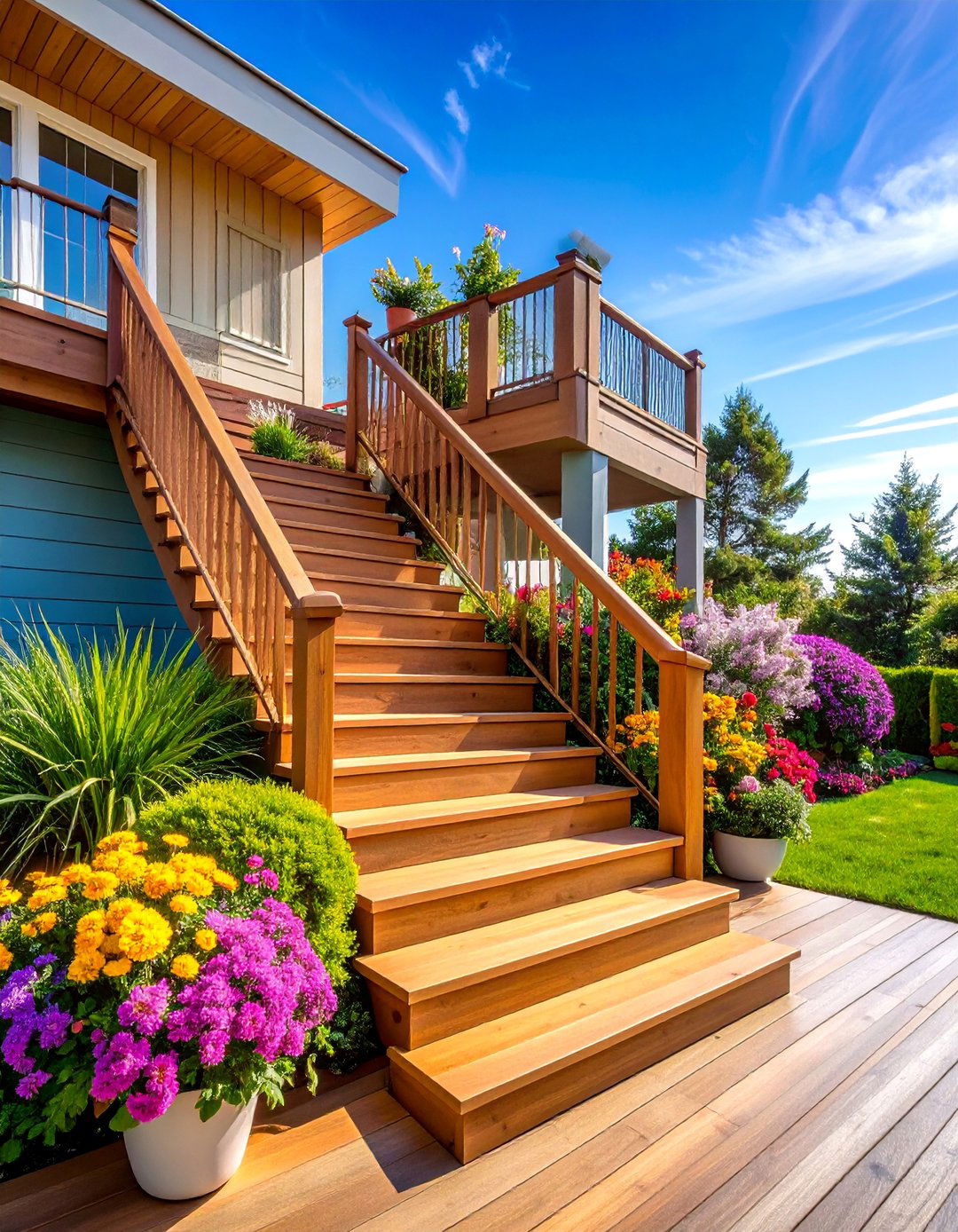 Wraparound Stair Integration - 25 Deck Skirting Ideas